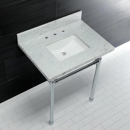 Fauceture Dreyfuss 30" Console Sink W/ SS Leg (8", 3 Hole), Marble White/ Chrome KVPB30M8SQ1ST
